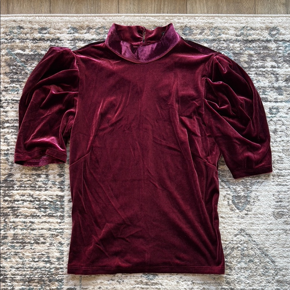 Forever 21 Pink Puff Sleeve Velvet Blouse